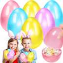 6 Pcs Large Easter Eggs Fillable, 6 Inch Colorful Jumbo Plastic Empty Egg Stand Upright for Easter Eggs Hunt Basket Stuffers Fillers Filling Treats Party Favor Classroom Prizes Supplies (Clear)