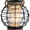 JHY DESIGN Metal Cage LED Lantern Battery Powered,7.3" Tall Cordless Accent Light with 20pcs Fairy Lights.Great for Weddings, Parties, Patio, Events for Indoors/Outdoors. (Brown)