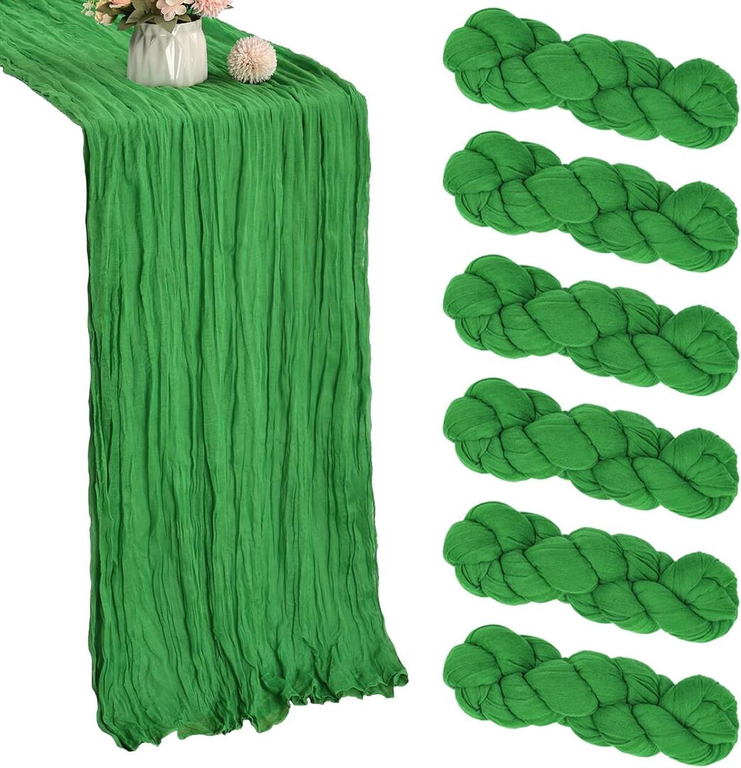 6 Pack Green Cheesecloth Table Runner 35x120 Inch Gauze Rustic Boho Table Runner 10FT Cheese Cloth for Wedding Decor Party Bridal Baby Shower Spring Table Decoration