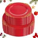 102PCS Red and Gold Plastic Plates - Red Plates Disposable - Vintage Plastic Plate with Gold Rim Include 51PCS Dessert & 51PCS Dinner Plate Perfect for & Weddings & Christmas Parties