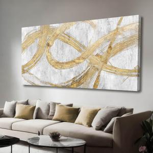 VAYIMDH Decorative Wall Art Line Painting Prints on Canvas White Living Room Wall Decor 24"x 48" Abstract Artwork Gold Picture Wall Decor for Bedroom