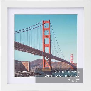 OMISHE 9x9 inch Picture Frame White for Wall Hanging or Tabletop Poster, Frame Display 7x7 inch with Mat or 9x9 Without Mat, Square Wall Gallery Photo Frame, White