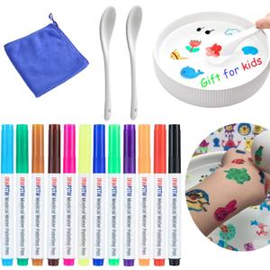 IRWPITW Magical Water Painting Pens for Kids, 12 Colors Magic Drawing Pen Bundle, Kiddies Create Magic Pen Floating Ink Drawings Set with Spoons and Towel, Tattoo Water Marker Gifts for Boys and Girls