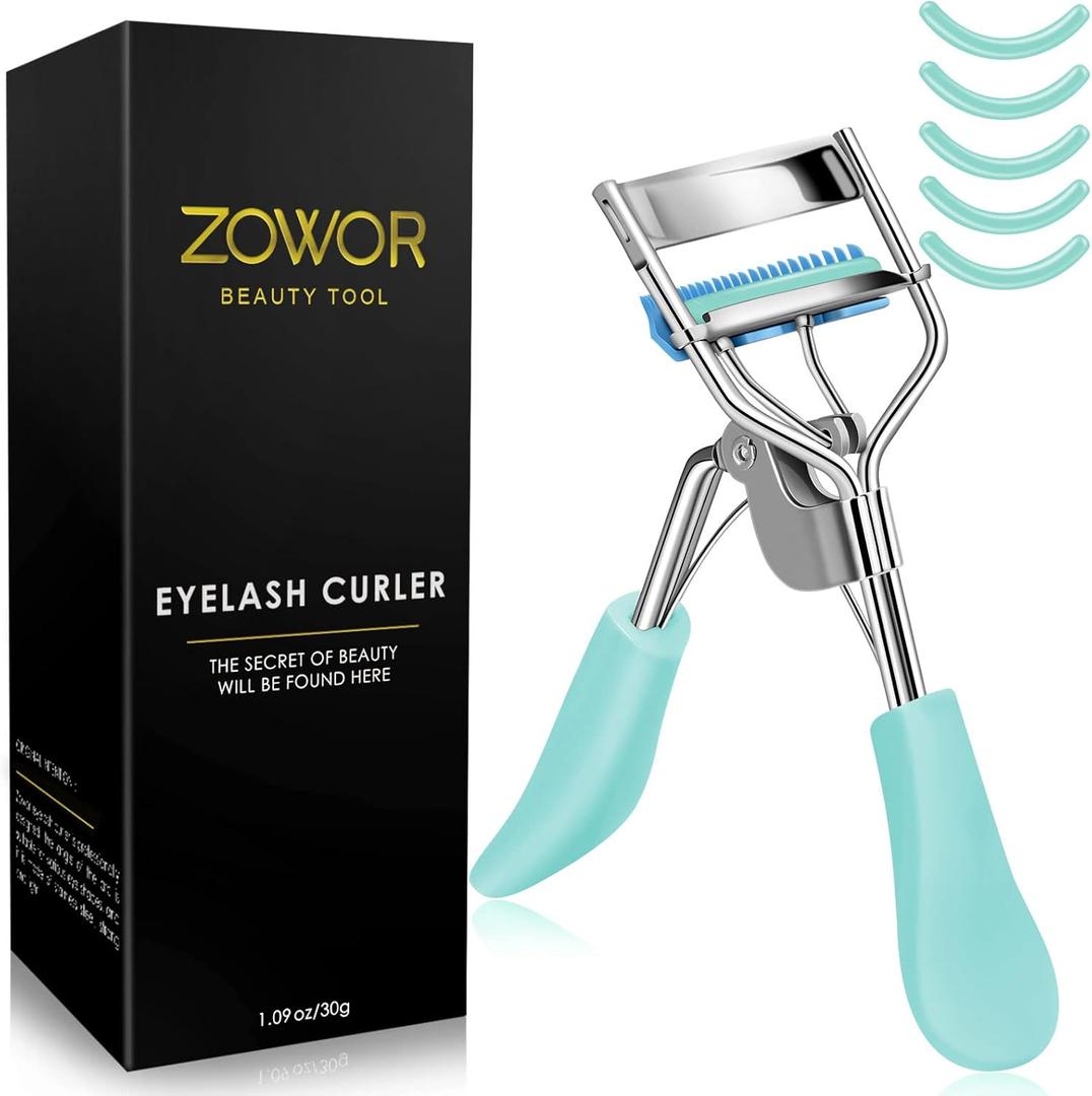 Eyelash Curler with Comb Fit All Eye Shape Curved Eyelash Curlers,Natural and Long Lasting Lash Curler for Women Make Up Gift(Blue)