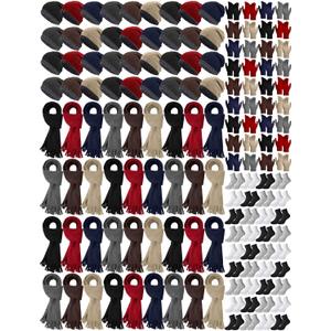 Winter Beanie Hat Scarf Gloves Socks Set Kids Thick Knitted Warm Hat Knit Beanie Long Scarf for Toddler Boys Girls