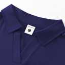 Women's V-Neck Ruffle Design Polo Shirts Short Sleeve Collared Loose Casual Tunic Blouses with Pocket (Blue, S)