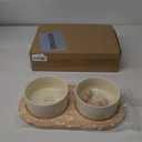 Ceramic Elevated Dog Bowls, Food and Water Bowls for Dogs, Puppy, Raised Dog Dish, Pet Feeder (6inch, 2 x Beige + Stand)