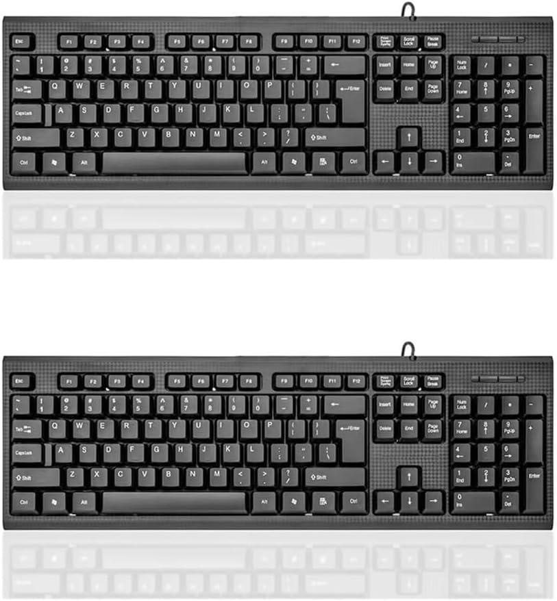Guiheng 2 Pack Wired Computer Keyboard, Plug Play USB, Large Number Pad, LED Indicators,Ergonomic,Foldable Stands,Anti-Wear Letters Full Size Keyboard,for Windows Mac PC Laptop-Black