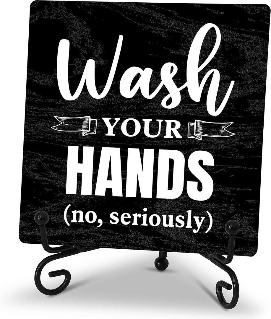 Wash Your Hands Bathroom Signs Decor, Bathroom Home Shelf Counter Decorations Items, Thanksgiving Christmas Birthday Gifts for Women Men Home Restroom Toilet Decor - A05
