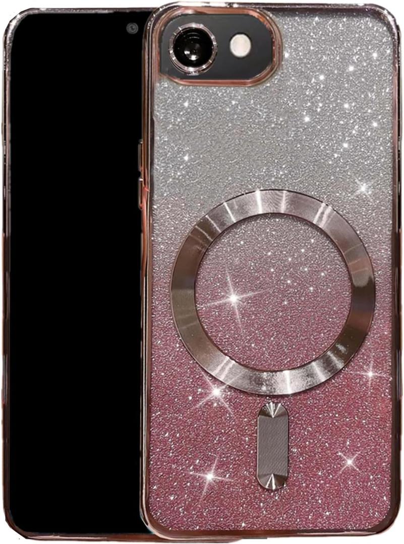 Compatible with iPhone XR Magnetic Glitter Case, Full Camera Lens Protection Shockproof Back Cover, Luxury Sparkly Slim Plating Clear Case for iPhone XR 6.1for Women Girls