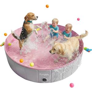 Furrybaby Dog Pool, Foldable Dog Pools for Large Dogs Portable Kiddie Pool Pet Doggie Wading Swimming (Pink 63'') Indoor and Outdoor