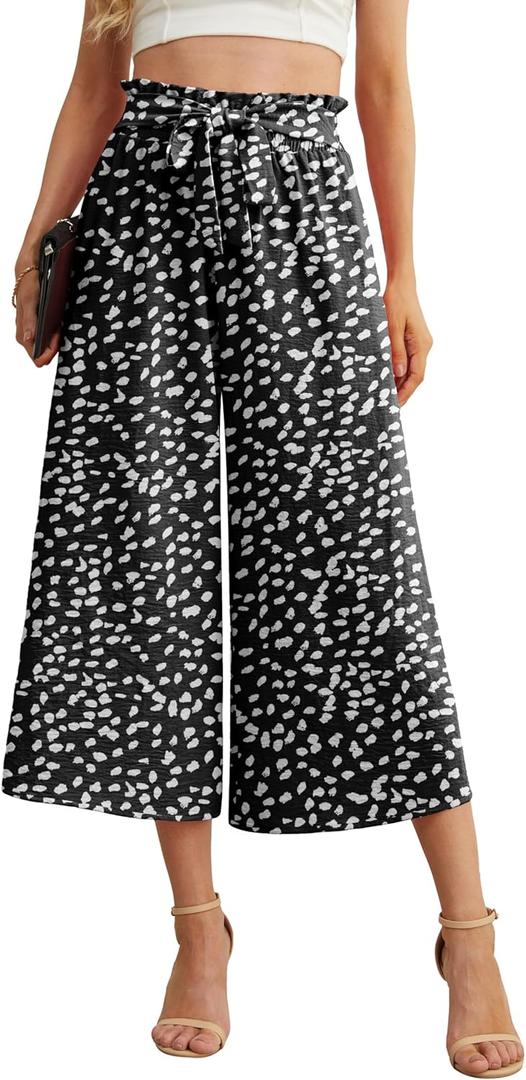 IWOLLENCE Women Flowy Loose Wide Leg Pant Summer Beach Casual Trousers high Waist Adjustable Knot Business Work Casual Pants M