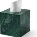 Real Natural Marble Tissue Box Cover, 5.5 Inch Square Marble Tissue Box Holder with Open Bottom, Heavy Stone Decorative Organizer for Bathroom Vanity, Kitchen Countertop, Luxury Home Dcor