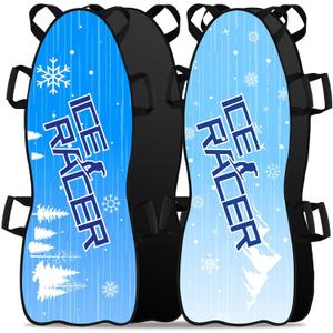 Gemscream 2 Pcs 45" Large Foldable Snow Sled for Kid Adult Toboggan with Reinforced Bottom Sturdy Fabric Stitching Ergonomic Handle Fits 2 Kid or 1 Adult Portable Winter Sled for Family