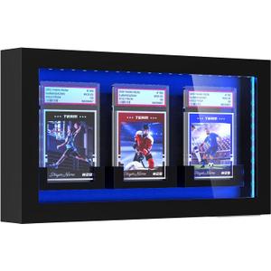 TJ.MOREE LED Lighted Wall Mount 3 Graded Sport Card Display Case for Baseball, Football, Basketball & Hockey Trading Card Collection, Black