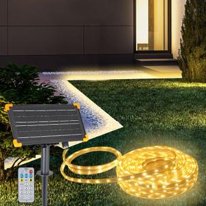 DBFAIRY 50Ft Solar LED Strip Lights Outdoor, Large Capacity Solar Powered Light Strip Auto On/Off with Remote Timer 8 Lighting Modes for Pathway Patio Pool Camping Decor, 2700K Warm White
