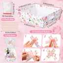 ForraFun 12 Pcs Pink Roses Baskets for Gifts Empty with Plastic Bag Ribbon Bow 8x10'' Cardboard Gift Wrapping Basket with Handle to Fill for Spring Mother's Day Wedding Bridal Birthday Party Supplies