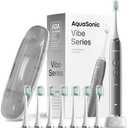 Aquasonic Vibe Series Ultra-Whitening Toothbrush – ADA Accepted Electric Toothbrush - 7 Brush Heads & Travel Case – 40,000 VPM Motor & Wireless Charging - 4 Modes w Smart Timer – Charcoal Metallic