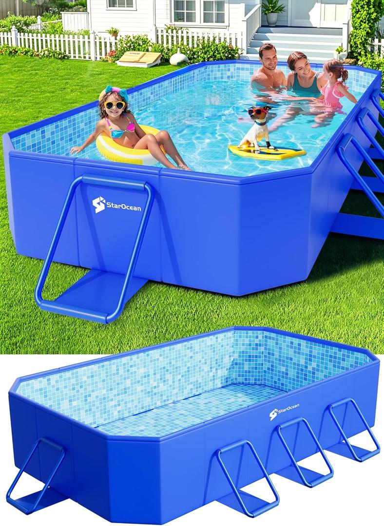 Foldable Pool, Large Non-Inflatable Swimming Pool For Kids,Adult Collapsible Pools Hard Plastic Shell, Oversized Thickened,Portable Folding Kids Pools for Backyard-Mosaic Design-106"x66"x20"