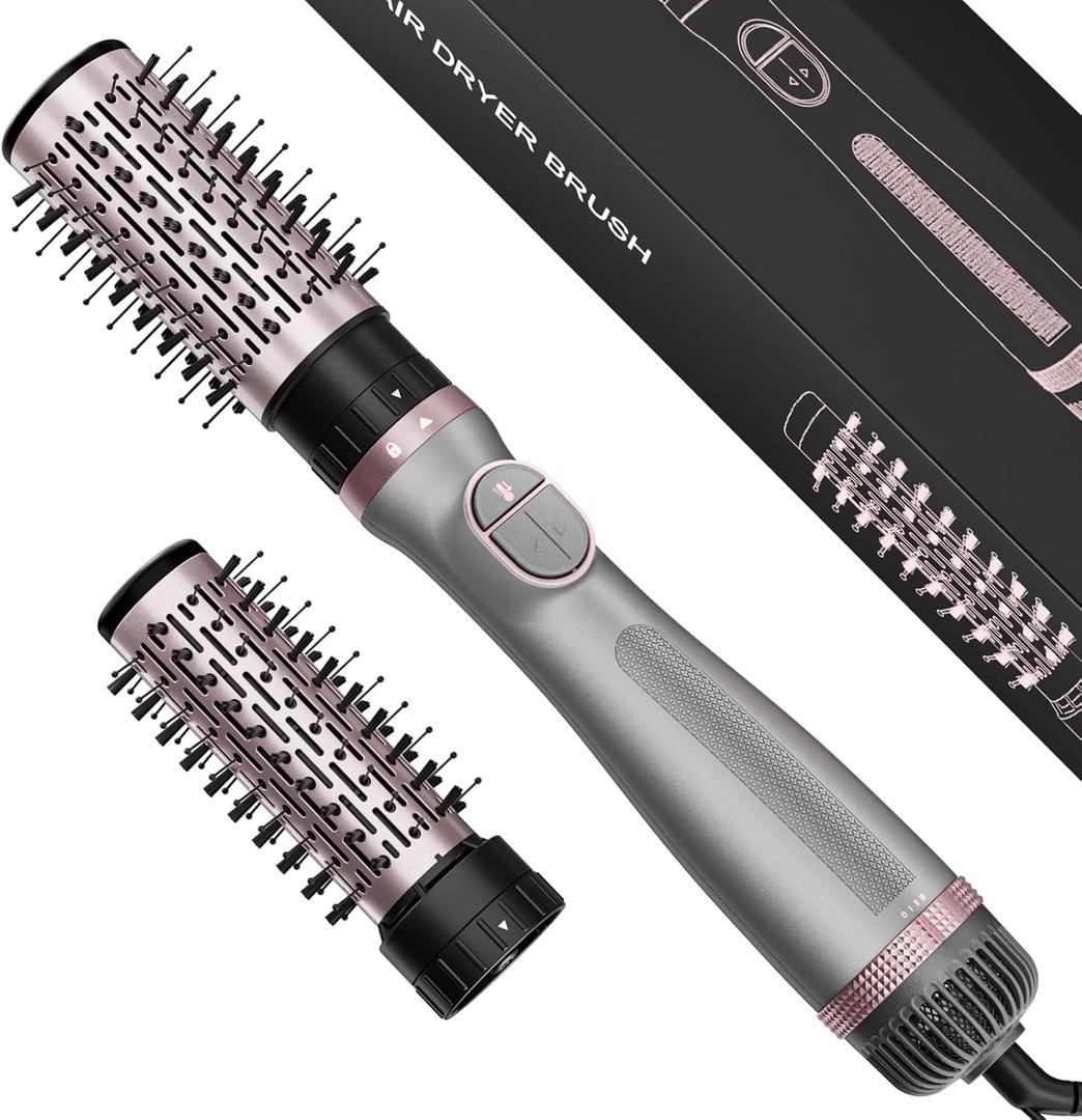 Rotating Hair Dryer Brush, 4-in-1 Rotating Blow Dryer Brush & Hot Air Spin Dryer Brush, 2 Detachable Brushes (1.5" & 2"), 3 Temperature & Speed Settings, 1200W