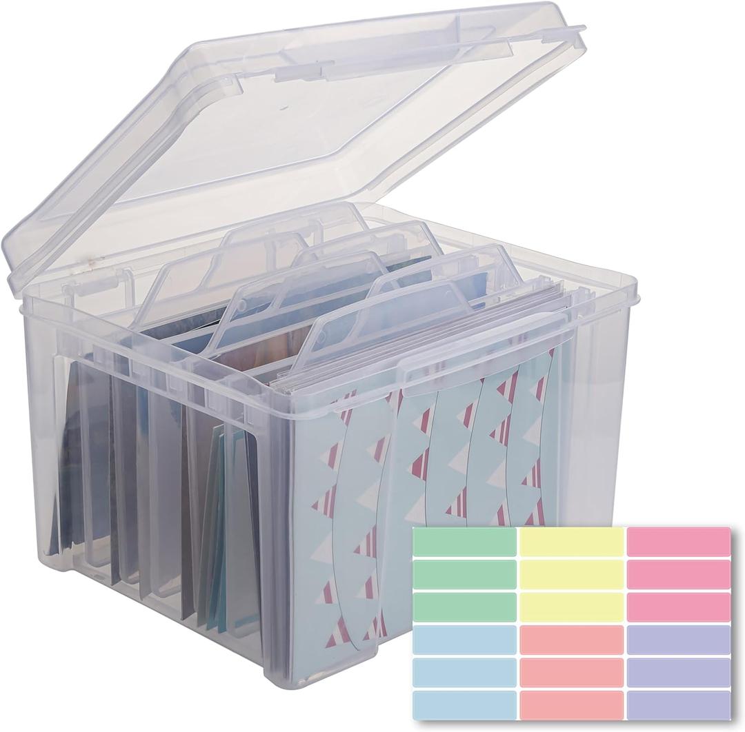 WRVCSS Greeting Card Storage & Organizer Box with 6 Removable Dividers for Holiday Birthday Get Well Cards Photos, Crafts, Scrapbooking(Clear)