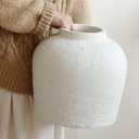 Large Ceramic Vase, 11" Rustic Farmhouse Terracotta Vase for Home Decor, Artisan Decorative Flower Vase for Living Room, Table Centerpiece, Bedroom (Rustic White)