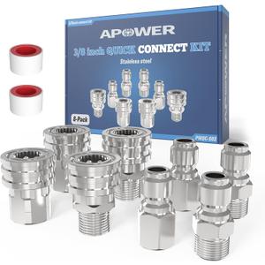 Pressure Washer Quick Connect Kit, 3/8" Male Female Quick Disconnect Kit for Power Washer, 3/8 Inch Hose Fittings Adapter Set, Stainless Steel, 8 Pcs