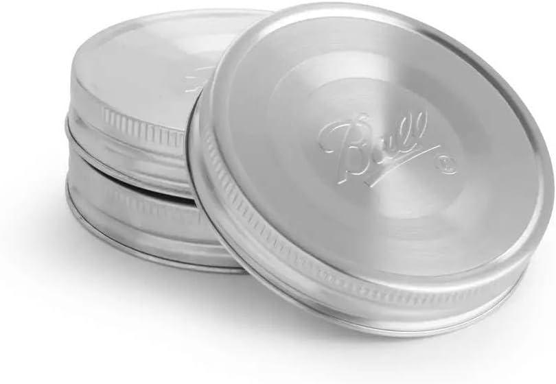 Ball Reusable Mason Jar Lids, Stainless Steel Storage Lids with Silicone Gaskets for an Airtight Seal, Wide Mouth, One Pack of 3, Silver