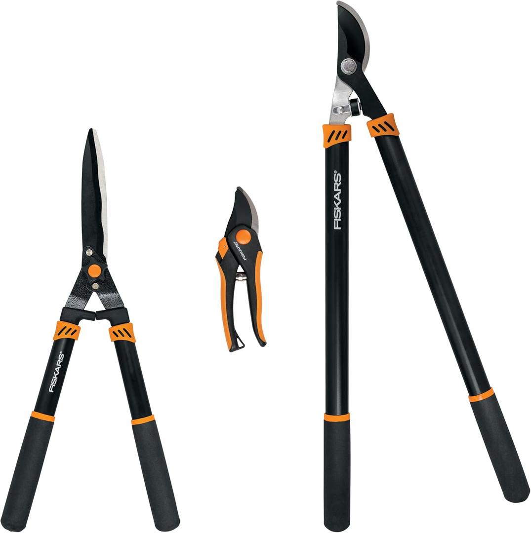 Fiskars Tree and Shrub Care Set, 3-Piece Lopper, Pruner, and Shear