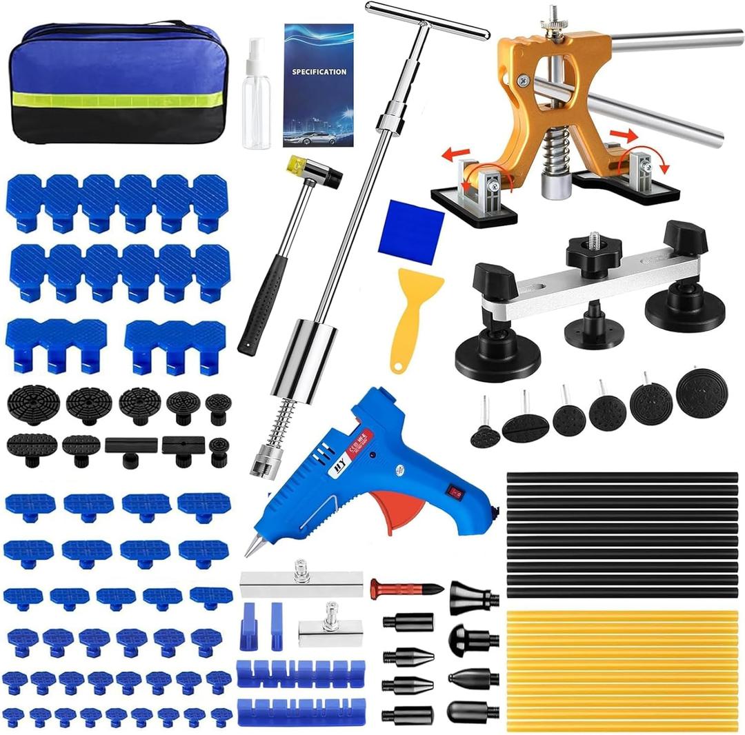 Dent Puller Kit, Painless Dent Removal Kit with Adjustable Dent Lifter, Hot Glue Gun, Dent Puller for Small Dents & Big Dents, Reusable Car Body Dent Repair Tool (118PCS)