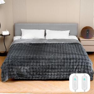 Electric Blanket with Dual Control, King Size Heated Blanket with 8 Heating Levels, 1-10H Auto-off Settings, Machine Washable Heated Throw Blanket for Bed, Sofa, Gift for Family, Friends, 90*100"