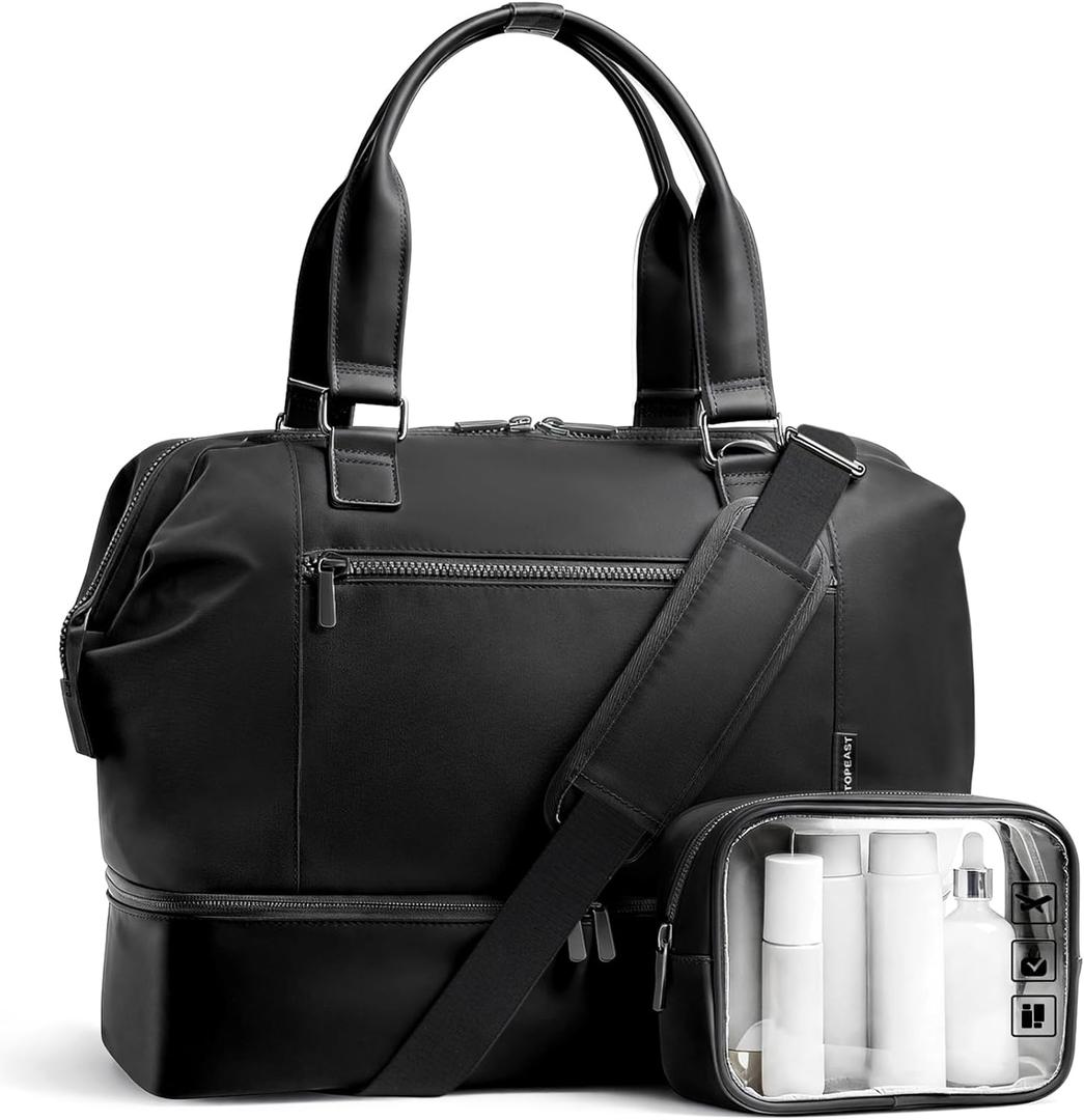 Travel Duffle Bag for Women,40L Weekender Bags Airline Approved Carry On with Shoe Compartment & Waterproof Wet Pocket, Durable Nylon Weekender Overnight Bag for Travel, Gym, Business Trip, Black