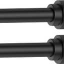 Black Curtain Rods for Windows 28 to 48 Inch, 2 Pack 5/8" Diameter Heavy Duty Metal Stainless Steel Adjustable Small Drapery Rod With Bracket