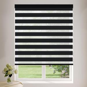 Cordless Zebra Blinds for Windows (26" W X 72" H, Black) Free-Stop Zebra Roller Shades Dual Layer Light Filtering Privacy for Day and Night, Light Control for Home, Bedroom, Office