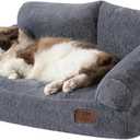 Hollypet Fluffy Plush Dog Cat Pet Couch Soft Calming Sofa Bed for Medium Small Cats and Dogs, Gray (24.0"L x 18.0"W x 10.0"Th, Gray)