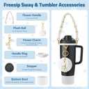 6Pcs Accessories Set Compatible with Owala 30oz & 40oz FreeSip Sway Bottles & Tumblers, Silicone Boot, Handle Strap, Replacement Stopper, Flower Charm, Plush Ball for Owalaa (Transparent)