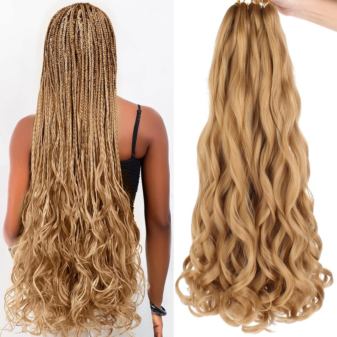 COOKOO 9 Packs 30 Inch Pre Stretched French Curly Braiding Hair Blonde 85g/pack Easy Braid Crochet Hair Big Wavy Braiding Hair Extentions for Senegalese Twist Hair 27#