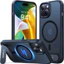 TORRAS for iPhone 15 Case Translucent Black | Strong Magnetic & Seamless Stand, Fit for MagSafe, Military-Grade Drop Protection, Sturdy Adjustable Built-in Kickstand, Slim Matte Finish