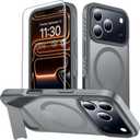 3 x MOZOTER for iPhone 17 Pro Case with Kickstand,[Compatible with MagSafe] [12FT Military Grade Protection] Slim Translucent Matte Shockproof Phone Case,6.3",Gray