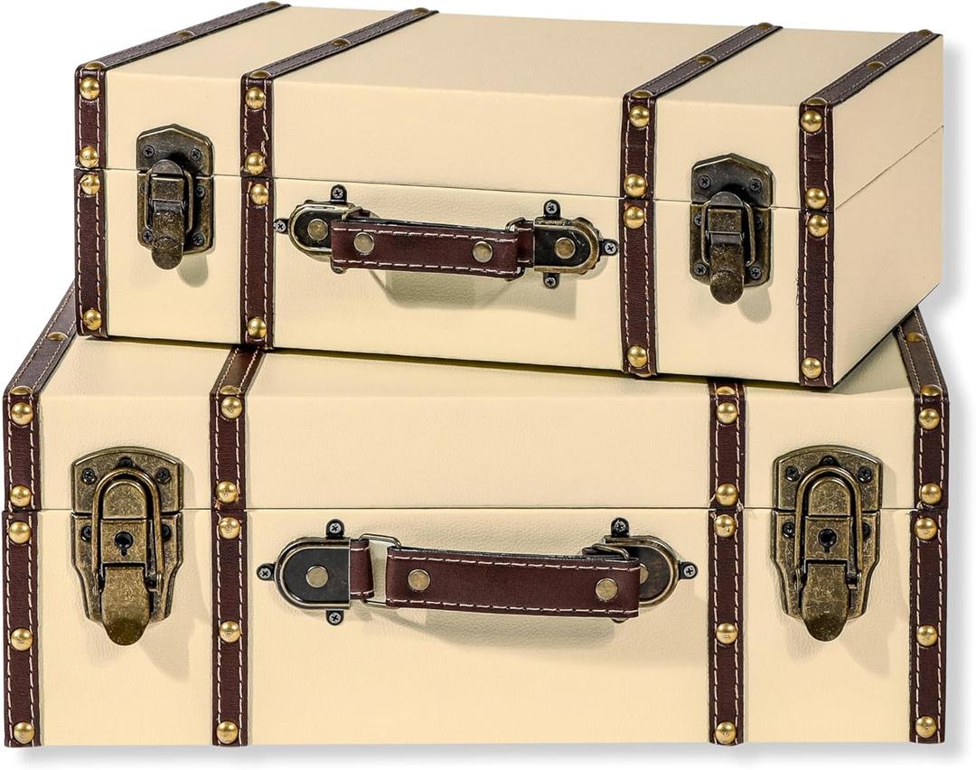 Trademark Innovations Vintage Style Wood Decorative Suitcases (Set of 2, Cream))