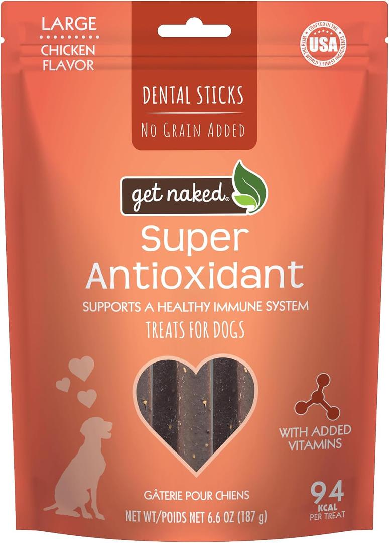 2 x Get Naked Grain Free 1 Pouch 6.6 Oz Super Antioxidant Dental Chew Sticks, Large