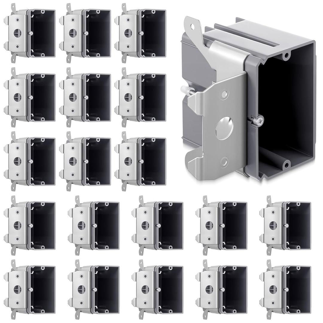 Tellegloww 20 Pack 1-Gang Adjustable Square Plastic Electrical Outlet Box, Etl Listed, 21 Cubic Inch PVC Single Gang Junction Box for Home Improvement, Construction, Flexible Installation, Gray