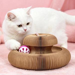 Kitty Kurls Heart Magic Organ Cat Scratcher, Foldable Accordion Heart Shaped Scratching Board with Bell Ball, Recycled Cardboard Interactive Scratch Pad for Indoor Cats & Kittens