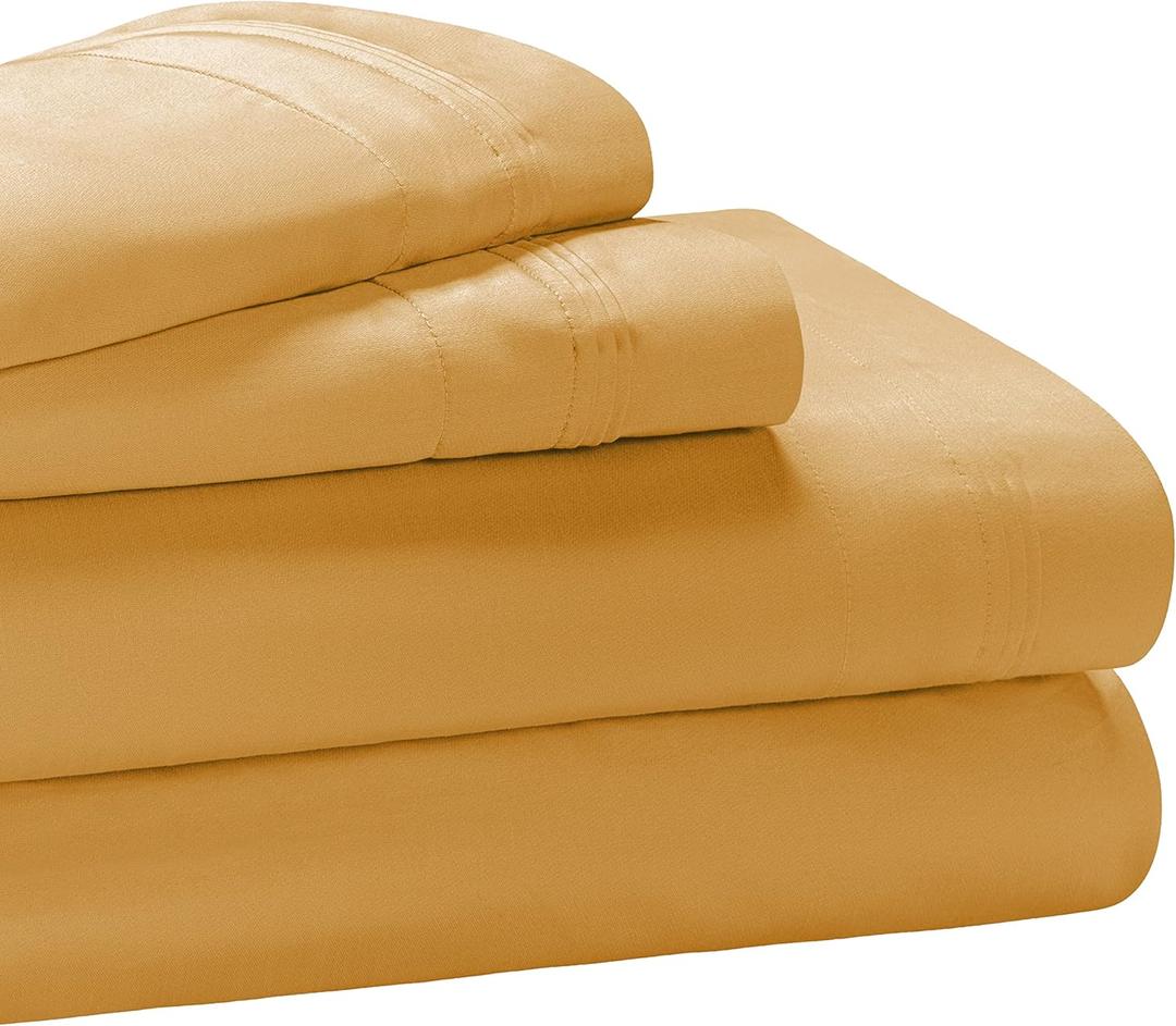 Superior Egyptian Cotton 4 Piece Sheet Set, 650 Thread Count, Modern Design, Sustainable Sheets, Ultra-Soft Basics, Solid, Deep Pocket Fitted Sheet, Flat Sheet, Pillowcases, Queen, Gold