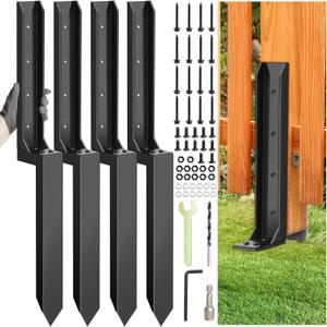 4 Pcs Fence Post Repair Kit, Heavy Duty Fence Post Anchor Ground Stakes for Repair Tilted, Broken Wood Support