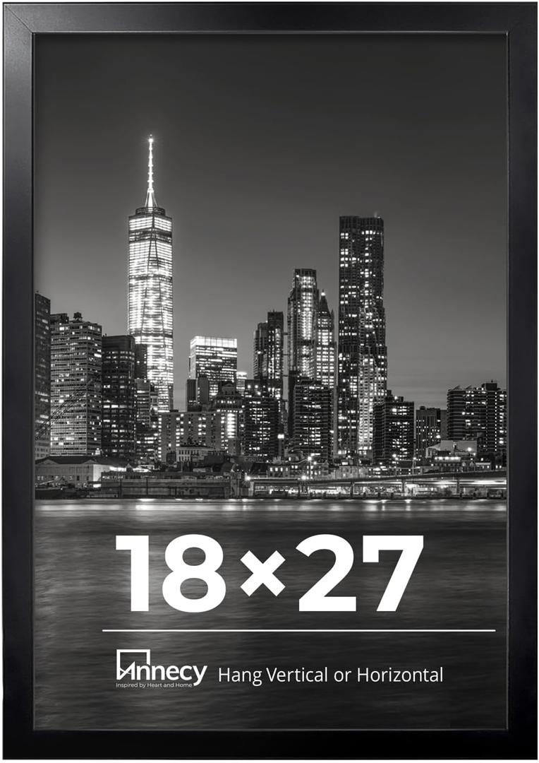 Annecy 18x27 Picture Frame Black1 Pack, 18 x 27 Picture Frame for Wall Decoration, Classic Black Minimalist Style Suitable for Decorating Houses, Offices, Hotels