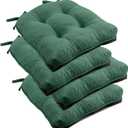 downluxe Indoor Chair Cushions for Dining Chairs, Tufted Overstuffed Textured Kitchen Chair Pads with Ties and Non-Slip Backing, 15.5" x 15.5" x 4", Dark Green, 4 Pack