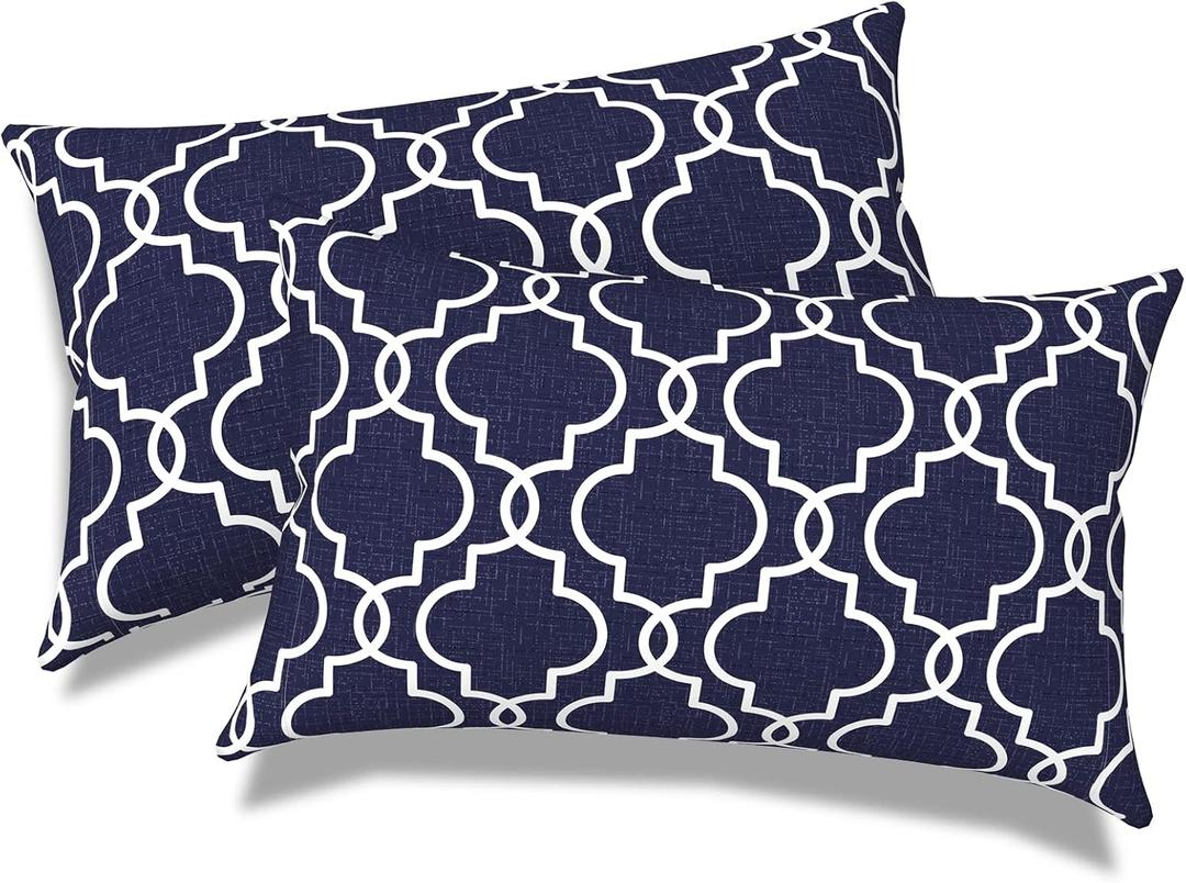 Pack of 2 Outdoor Lumbar Pillow Covers, All Weather Cushion Pillow Cases 12x20 Inch, Pillowcase for Patio Couch Decoration, Carmody Navy