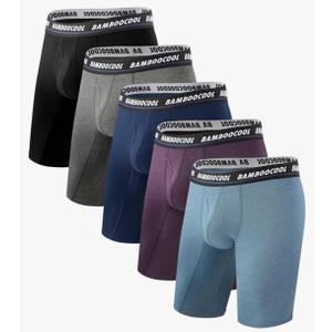 BAMBOO COOL Men's Long Boxer Briefs Performance Long Leg Sports Boxer Brief Underwear MultiPack, Size L