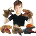 Dinosaur Hand Puppets Realistic Latex Soft Animal Head Toys Set, Hand Puppet Toys Gift for Kids, Party Show Imaginative Play (Tyrannosaurus & Triceratops & Dilophosaurus)